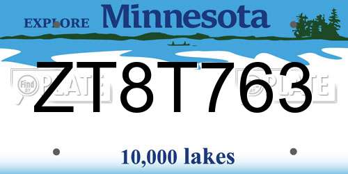 ZT8T763 Minnesota License Plate
