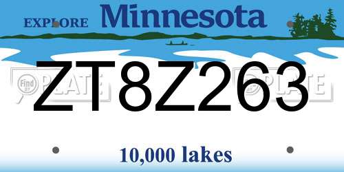 ZT8Z263 Minnesota License Plate