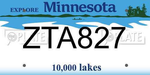 ZTA827 Minnesota License Plate