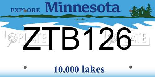 ZTB126 Minnesota License Plate