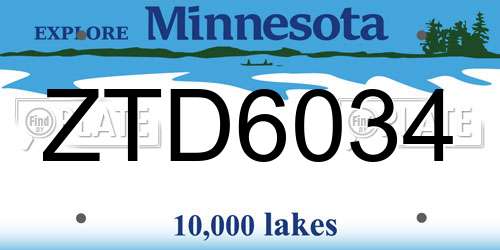 ZTD6034 Minnesota License Plate