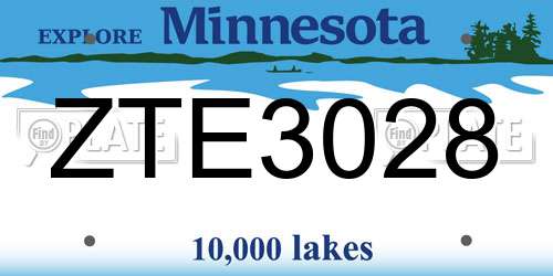 ZTE3028 Minnesota License Plate
