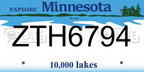 ZTH6794 Minnesota License Plate