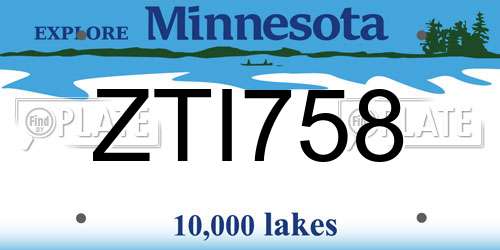 ZTI758 Minnesota License Plate