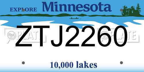 ZTJ2260 Minnesota License Plate