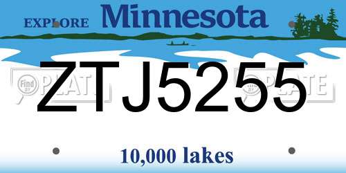 ZTJ5255 Minnesota License Plate