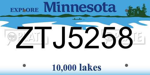 ZTJ5258 Minnesota License Plate