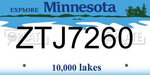 ZTJ7260 Minnesota License Plate