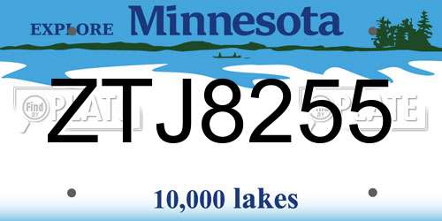 ZTJ8255 Minnesota License Plate