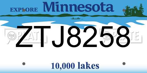 ZTJ8258 Minnesota License Plate