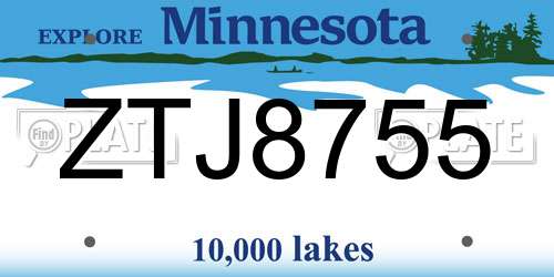 ZTJ8755 Minnesota License Plate