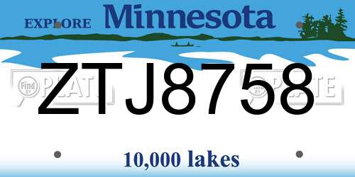 ZTJ8758 Minnesota License Plate