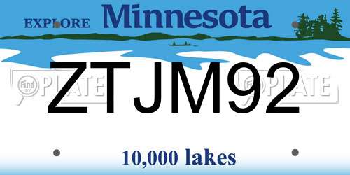 ZTJM92 Minnesota License Plate