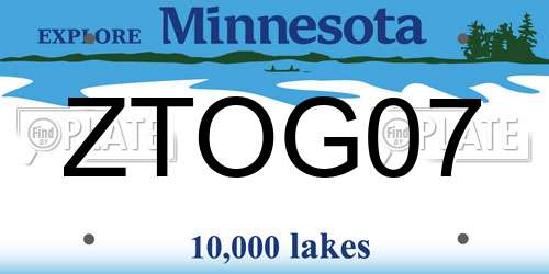 ZTOG07 Minnesota License Plate
