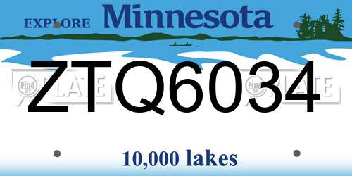 ZTQ6034 Minnesota License Plate