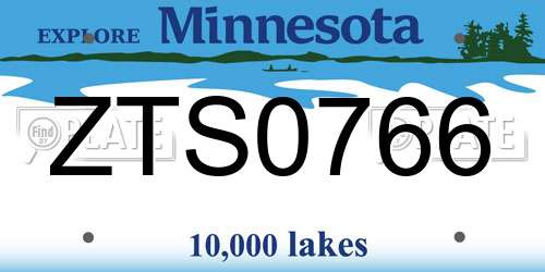 ZTS0766 Minnesota License Plate