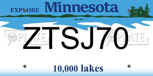 ZTSJ70 Minnesota License Plate