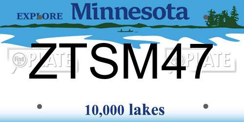 ZTSM47 Minnesota License Plate