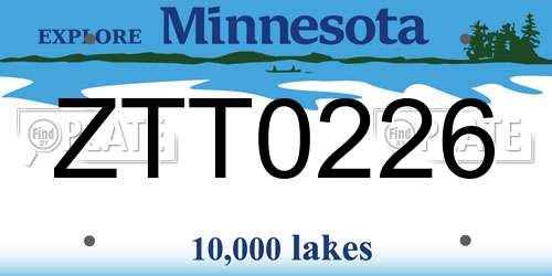 ZTT0226 Minnesota License Plate