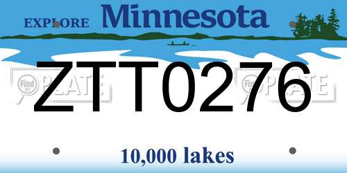 ZTT0276 Minnesota License Plate
