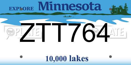ZTT764 Minnesota License Plate