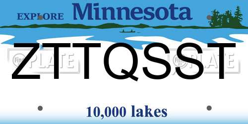 ZTTQSST Minnesota License Plate