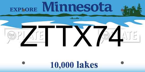 ZTTX74 Minnesota License Plate