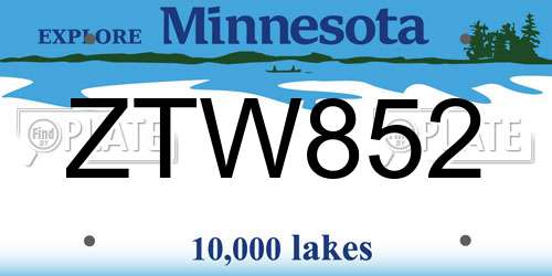 ZTW852 Minnesota License Plate