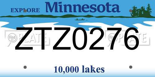 ZTZ0276 Minnesota License Plate