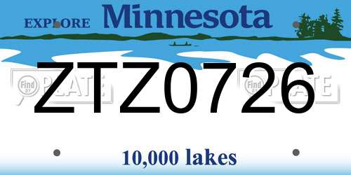 ZTZ0726 Minnesota License Plate