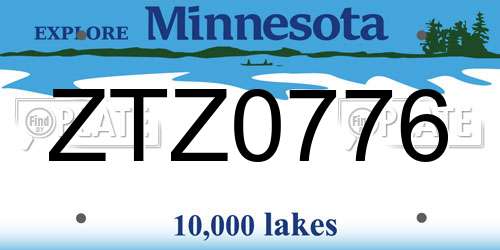 ZTZ0776 Minnesota License Plate