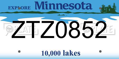 ZTZ0852 Minnesota License Plate