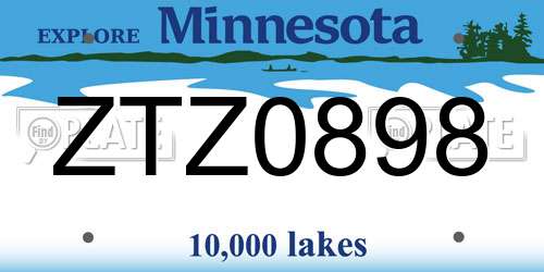 ZTZ0898 Minnesota License Plate