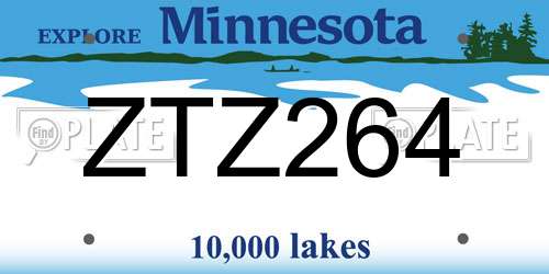 ZTZ264 Minnesota License Plate