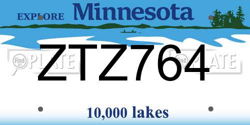 ZTZ764 Minnesota License Plate