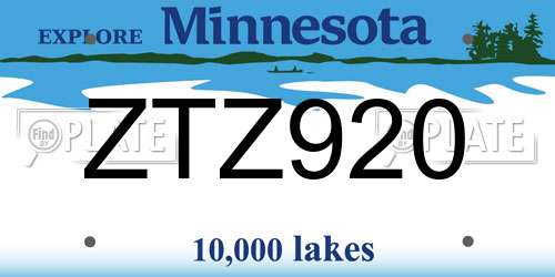 ZTZ920 Minnesota License Plate