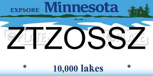 ZTZOSSZ Minnesota License Plate