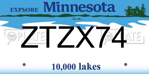 ZTZX74 Minnesota License Plate