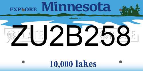 ZU2B258 Minnesota License Plate