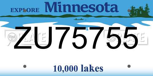 ZU75755 Minnesota License Plate