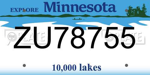ZU78755 Minnesota License Plate