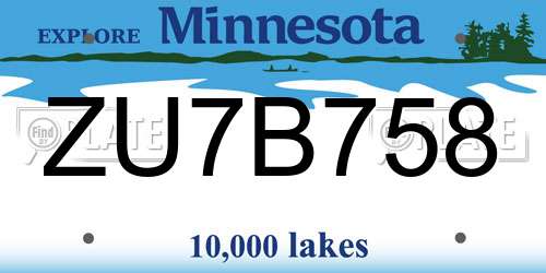 ZU7B758 Minnesota License Plate