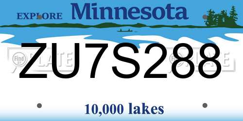 ZU7S288 Minnesota License Plate