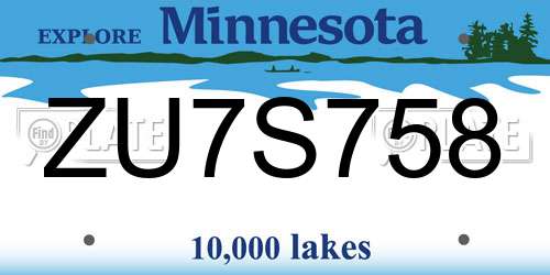 ZU7S758 Minnesota License Plate