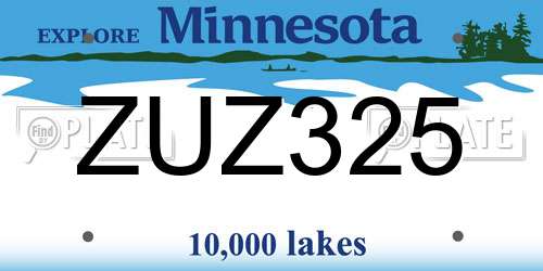 ZUZ325 Minnesota License Plate