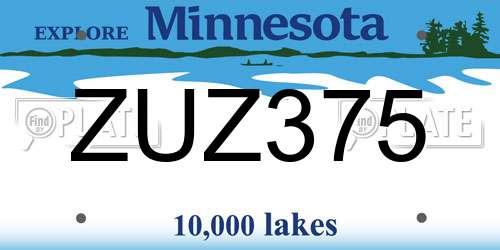 ZUZ375 Minnesota License Plate