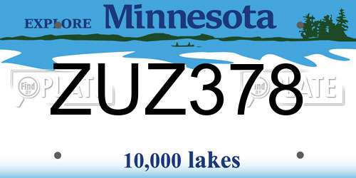 ZUZ378 Minnesota License Plate