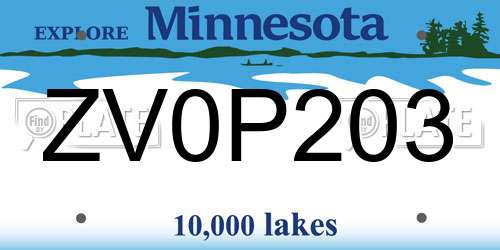 ZV0P203 Minnesota License Plate