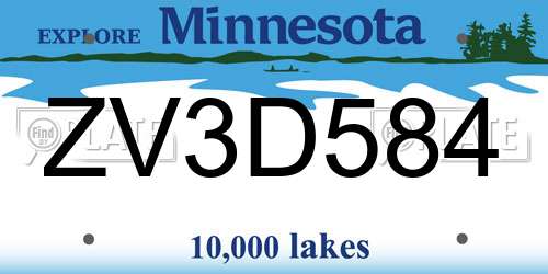 ZV3D584 Minnesota License Plate