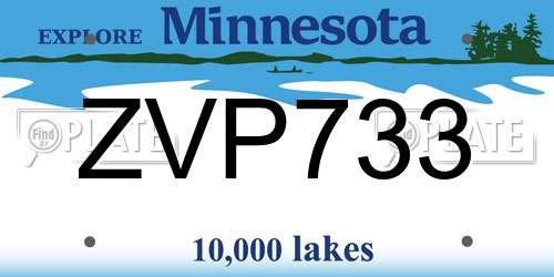ZVP733 Minnesota License Plate